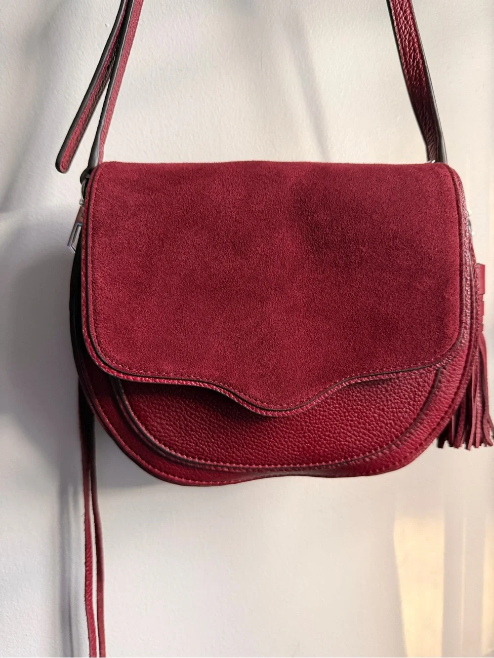 Rebecca Minkoff Mini Suki Suede Leather Saddle Crossbody Bag - Beet Burgundy